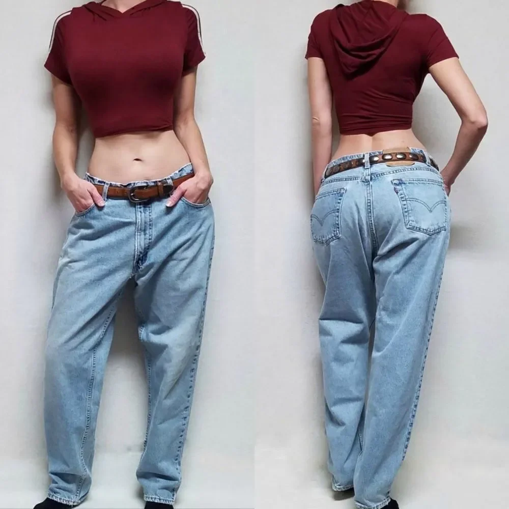 VINTAGE 1996 Levi's 550 Relaxed Fit Tapered Leg Distressed Stone Wash Mom Jeans